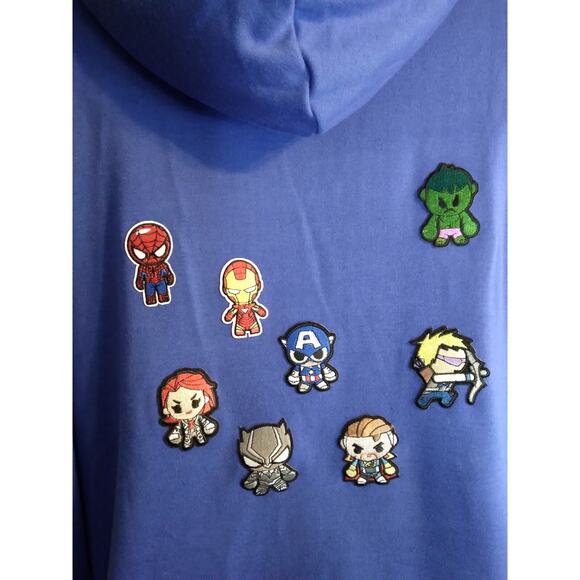 Zerdocean Avengers Hoodie Embroidered Patches Blue Full Zip Unisex 2X Plus Pocke - Picture 8 of 12